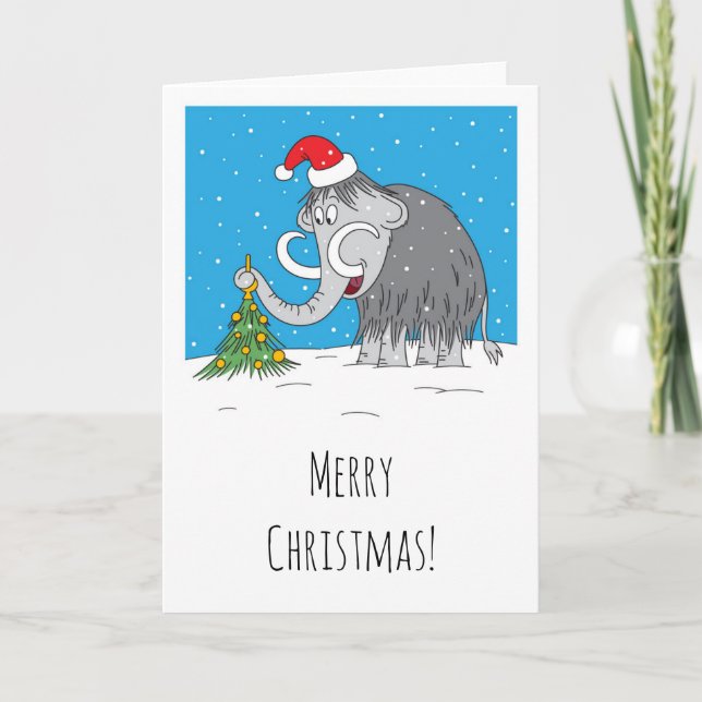 Cartes Pour Fêtes Annuelles Joyeux Noël Arbre mignon Mammoth Santa Hat (Devant)