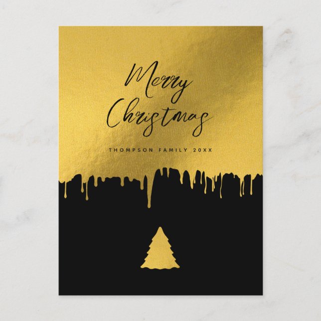 Cartes Pour Fêtes Annuelles Joyeux Noël Arbre Noir & Or Non Photo (Devant)