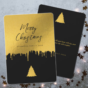 Cartes Pour Fêtes Annuelles Joyeux Noël Arbre Noir & Or Non Photo