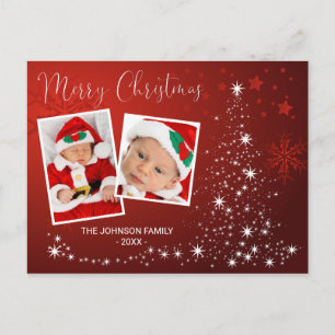 Cartes Pour Fêtes Annuelles Joyeux Noël Arbre Rouge Lumière Lumineuse Neige PH