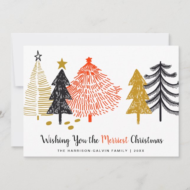 Cartes Pour Fêtes Annuelles Joyeux Noël Arbres Abstraits Moderne (Devant)