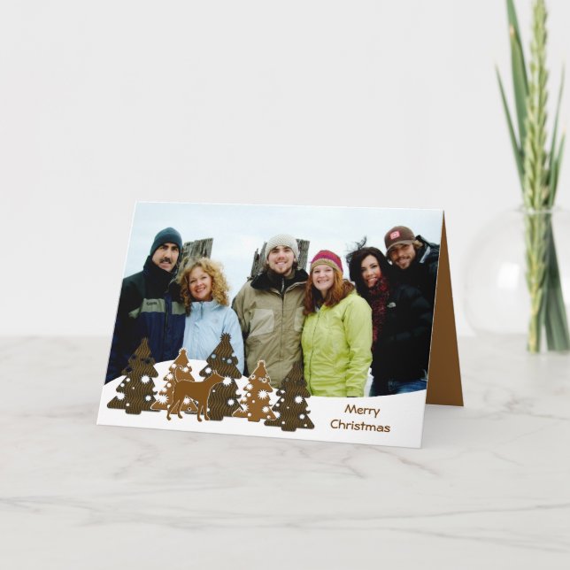 Cartes Pour Fêtes Annuelles Joyeux Noël Arbres & Chien GreyHound (Devant)