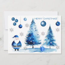 Joyeux Noël Argent & Bleu Japandi Aquarelle