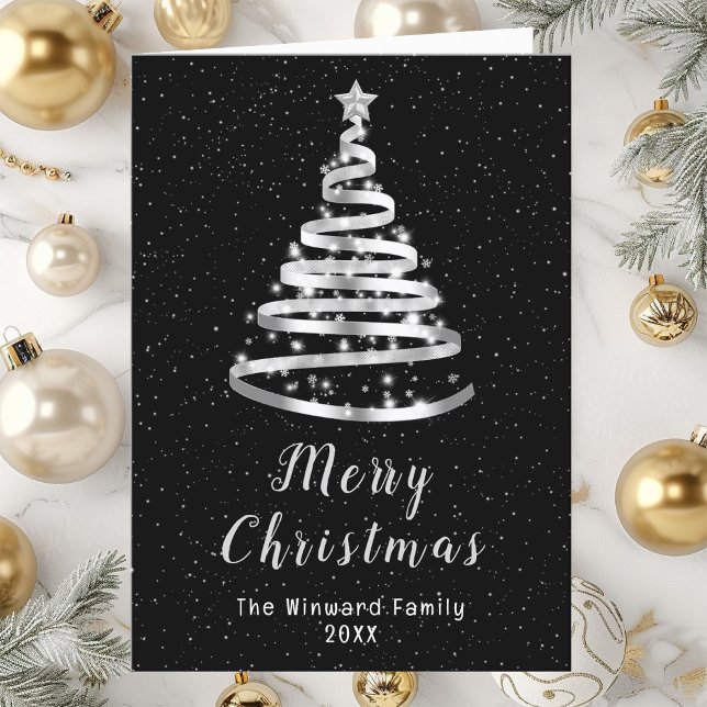 Cartes Pour Fêtes Annuelles Joyeux Noël Argent et Noir (Créateur téléchargé)