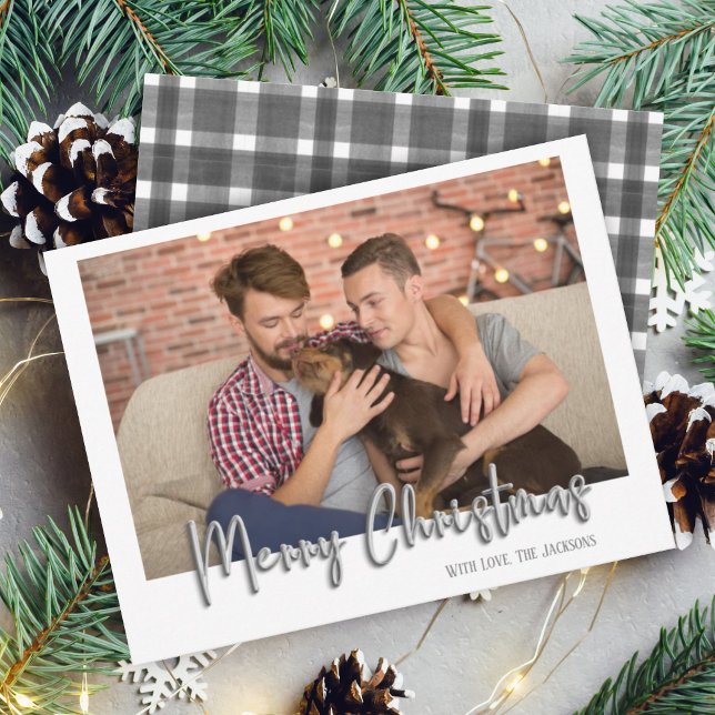 Cartes Pour Fêtes Annuelles Joyeux Noël Argent Lettres Plaid Blanc (Créateur téléchargé)