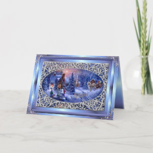 Cartes Pour Fêtes Annuelles Joyeux Noël Argent Scene Greetting Crd