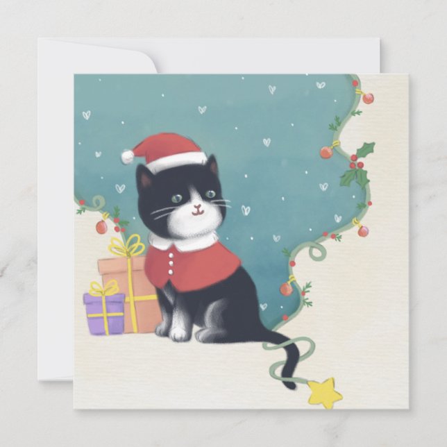 Cartes Pour Fêtes Annuelles Joyeux Noël : Art d'illustration de chat (Devant)