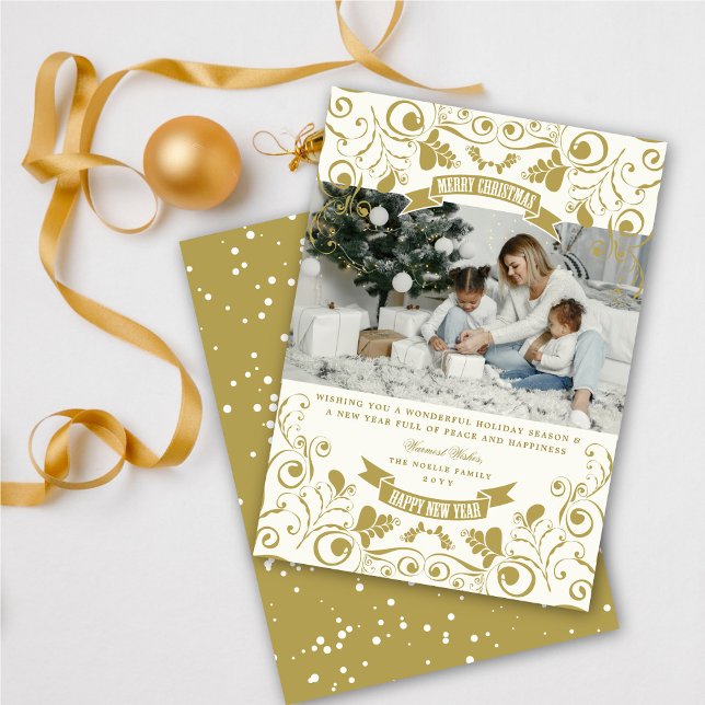 Cartes Pour Fêtes Annuelles Joyeux Noël Art Nouveau Floral Photo (Créateur téléchargé)