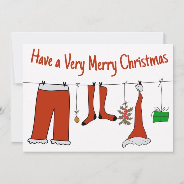 Cartes Pour Fêtes Annuelles Joyeux Noël avec des vêtements Père Noël (Devant)