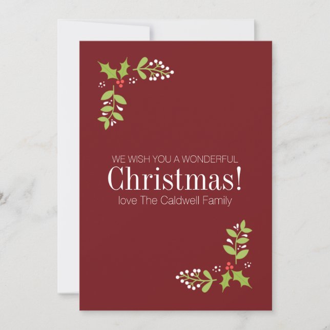 Cartes Pour Fêtes Annuelles Joyeux Noël avec Holly & Mistletoe (Devant)