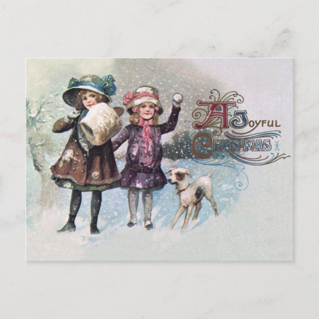 Cartes Pour Fêtes Annuelles Joyeux Noël avec les filles avec Jack Russell (Devant)