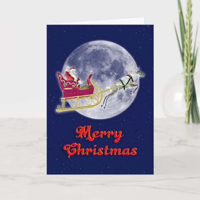 Cartes Pour Fêtes Annuelles Joyeux Noël avec père Noël en traîneau (Devant)