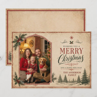 Cartes Pour Fêtes Annuelles Joyeux Noël avec photo de famille rustique vintage