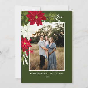 Cartes Pour Fêtes Annuelles Joyeux Noël avec Poinsettias Green