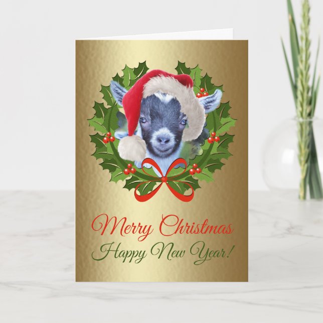 Cartes Pour Fêtes Annuelles Joyeux Noël Baby Pygmy Goat Kid Oil Peinture (Devant)