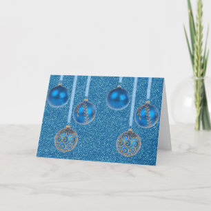 Cartes Pour Fêtes Annuelles Joyeux Noël Baubles Gold Blue Parties scintillant