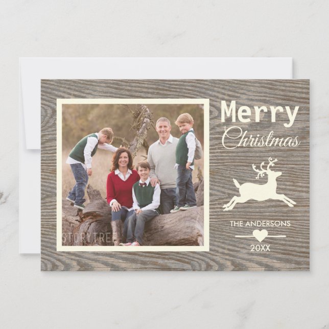 Cartes Pour Fêtes Annuelles Joyeux Noël Beige Russe Bois Photo famille (Devant)