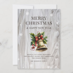 Cartes Pour Fêtes Annuelles Joyeux Noël Bell Holly Snowflake Rustique