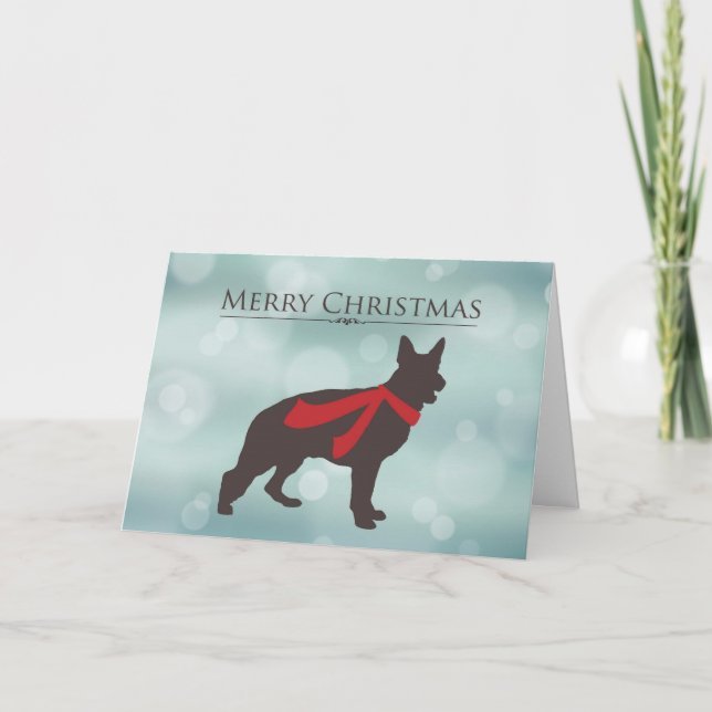 Cartes Pour Fêtes Annuelles Joyeux Noël, berger allemand dans l'écharpe rouge, (Devant)