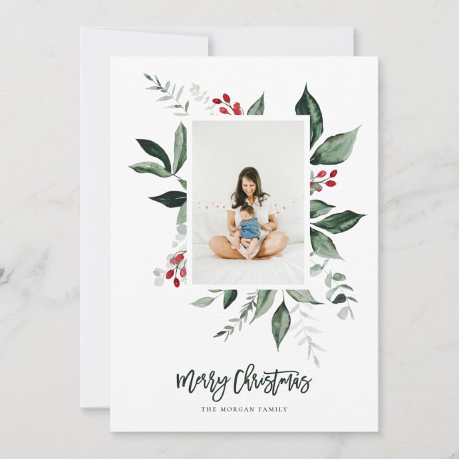 Cartes Pour Fêtes Annuelles Joyeux Noël Berry Botanique d'hiver Photo (Devant)