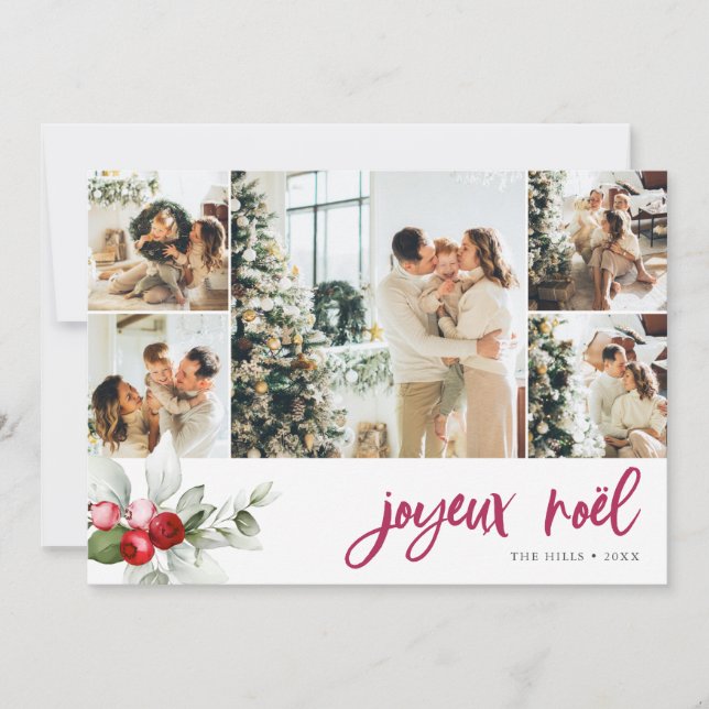 Cartes Pour Fêtes Annuelles Joyeux Noel Berry Calligraphie 7 Photo (Devant)