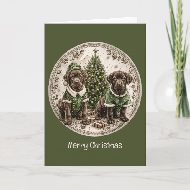 Cartes Pour Fêtes Annuelles Joyeux Noël Black Labrador Retriever Puppy (Devant)