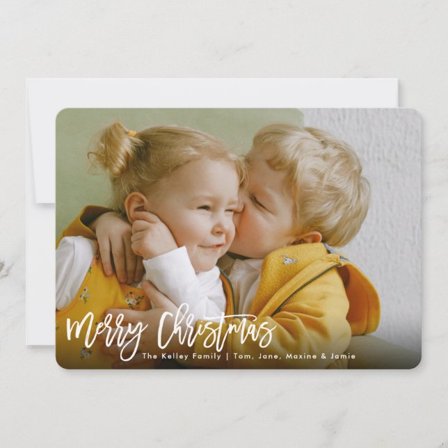 Cartes Pour Fêtes Annuelles Joyeux Noël blanc Brush Photo (Devant)