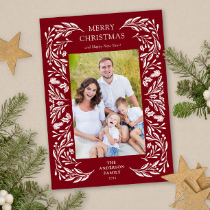 Cartes Pour Fêtes Annuelles Joyeux Noël blanc hiver verdure Photo