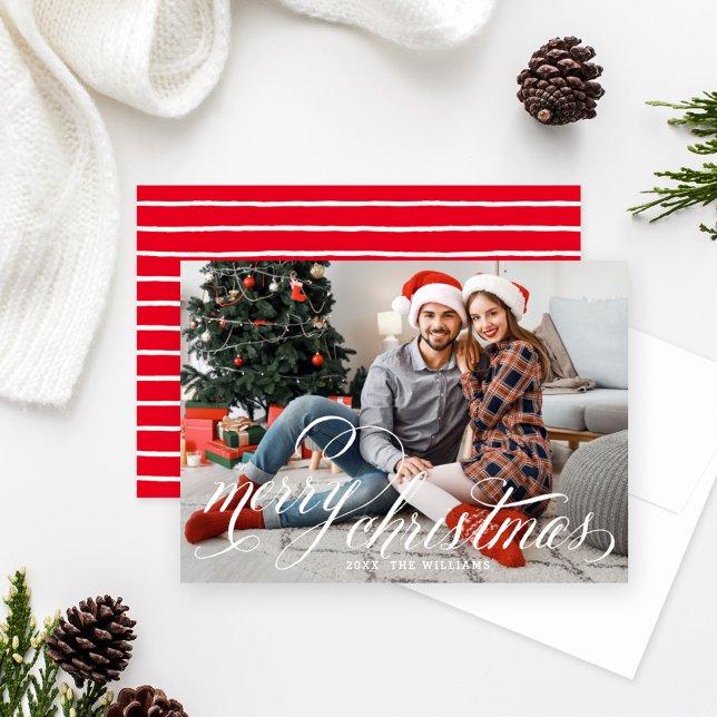 Cartes Pour Fêtes Annuelles Joyeux Noël blanc manuscrit photo (Créateur téléchargé)
