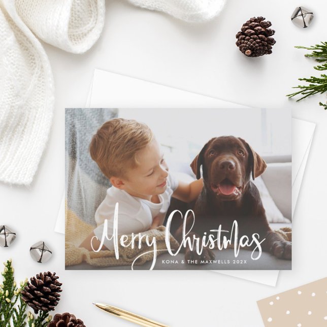 Cartes Pour Fêtes Annuelles Joyeux Noël Blanc moderne Brossé photo de script (Créateur téléchargé)