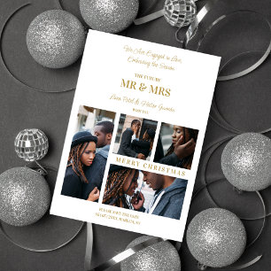 Cartes Pour Fêtes Annuelles Joyeux Noël Blanc & Or Simple 4 Photos Multi