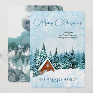 Cartes Pour Fêtes Annuelles Joyeux Noël bleu aquarelle paysage hivernal