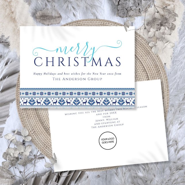 Cartes Pour Fêtes Annuelles Joyeux Noël bleu Entreprise Logo (Merry Christmas Blue Corporate Business Logo Holiday Card)