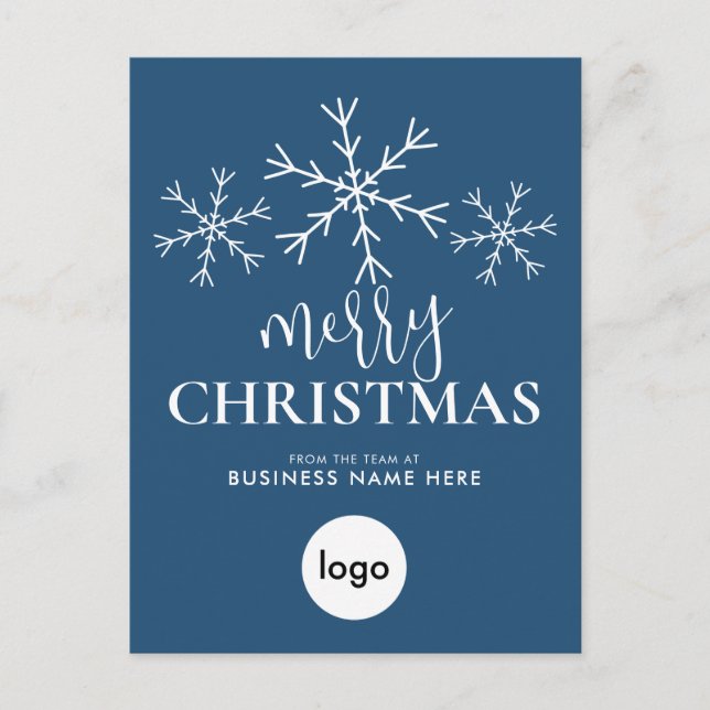 Cartes Pour Fêtes Annuelles Joyeux Noël bleu moderne Logo d'affaires (Devant)