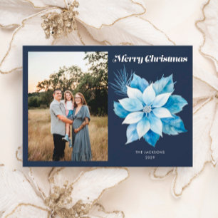 Cartes Pour Fêtes Annuelles Joyeux Noël bleu Poinsettia