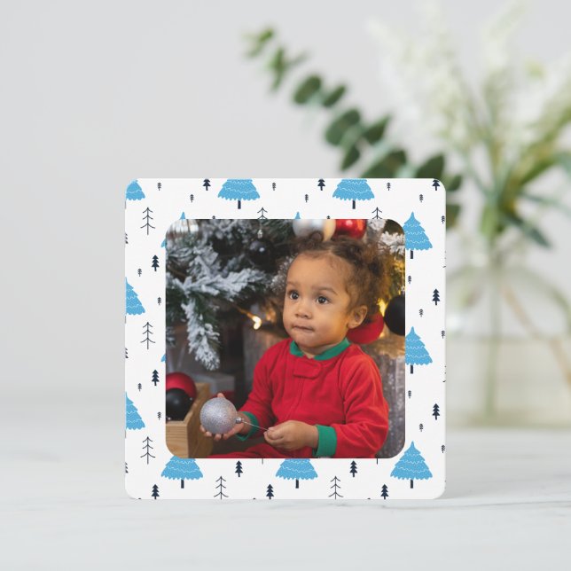 Cartes Pour Fêtes Annuelles Joyeux Noël bleu sapin de Noël personnalisé (Debout devant)
