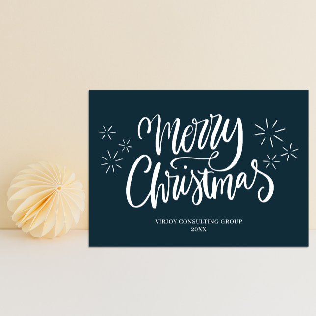 Cartes Pour Fêtes Annuelles Joyeux Noël Blue Calligraphie Affaires Moderne (Créateur téléchargé)