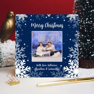 Cartes Pour Fêtes Annuelles Joyeux Noël Blue & White Snowflakes Photo