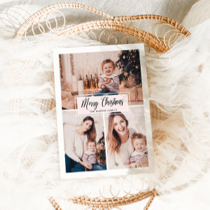 Cartes Pour Fêtes Annuelles Joyeux Noël Blush et Collage photo blanc