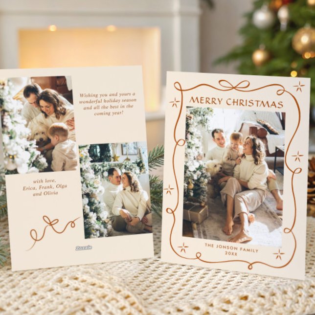 Cartes Pour Fêtes Annuelles Joyeux Noël Boho Bow Ribbon 3 Photo (Créateur téléchargé)