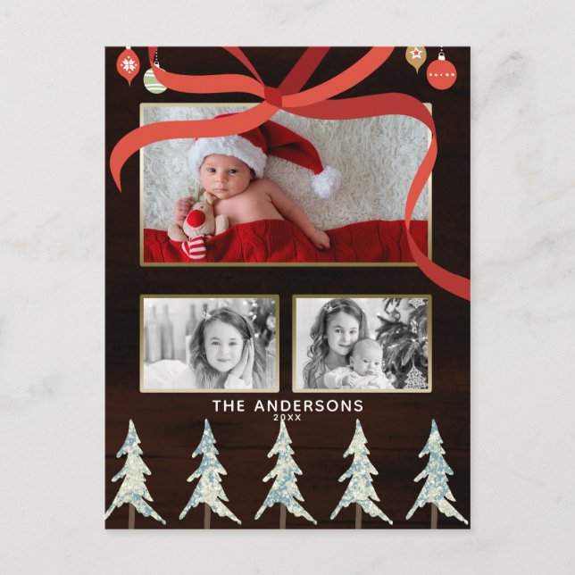 Cartes Pour Fêtes Annuelles Joyeux Noël Bois & Pins Arbres 4 Vacances Photo (Devant)
