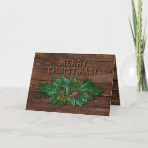 Cartes Pour Fêtes Annuelles Joyeux Noël, Bois rustique, Branches de pin Swag