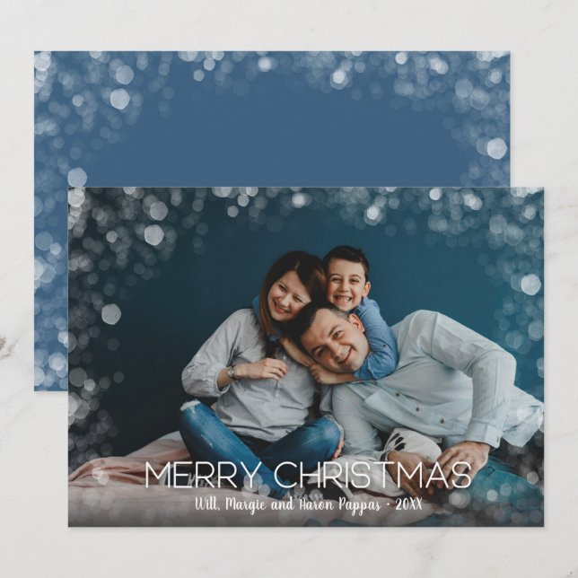 Cartes Pour Fêtes Annuelles Joyeux Noël Bokeh Frontière Photo (Devant / Derrière)