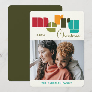 Cartes Pour Fêtes Annuelles Joyeux Noël Bold Dark Green Typographie Photo