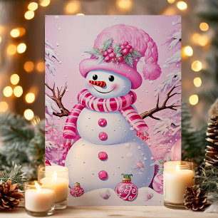 Cartes Pour Fêtes Annuelles Joyeux Noël Bonhomme de Neige Rose Festif