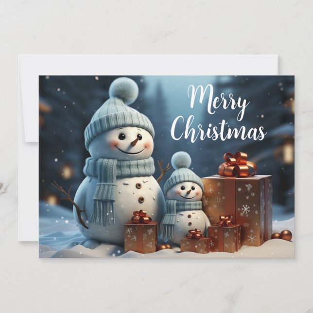 Cartes Pour Fêtes Annuelles Joyeux Noël Bonhommes de neige mignons et cadeaux (Devant)