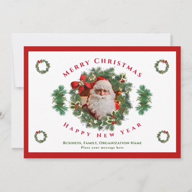 Cartes Pour Fêtes Annuelles Joyeux Noël Bonne année Père Noël Photo personnali (Devant)