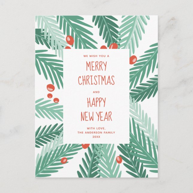 Cartes Pour Fêtes Annuelles Joyeux Noël. Bonne année. Pins. Moderne (Devant)