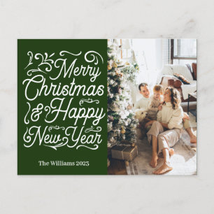 Cartes Pour Fêtes Annuelles Joyeux Noël & Bonne Année Une photo Vert