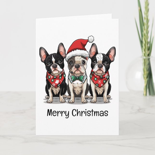 Cartes Pour Fêtes Annuelles Joyeux Noël Boston Terrier Chiens (Devant)
